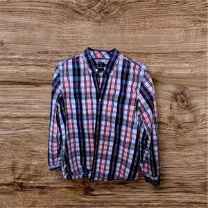 GAP Men's Pink and Blue Plaid Shirt Large